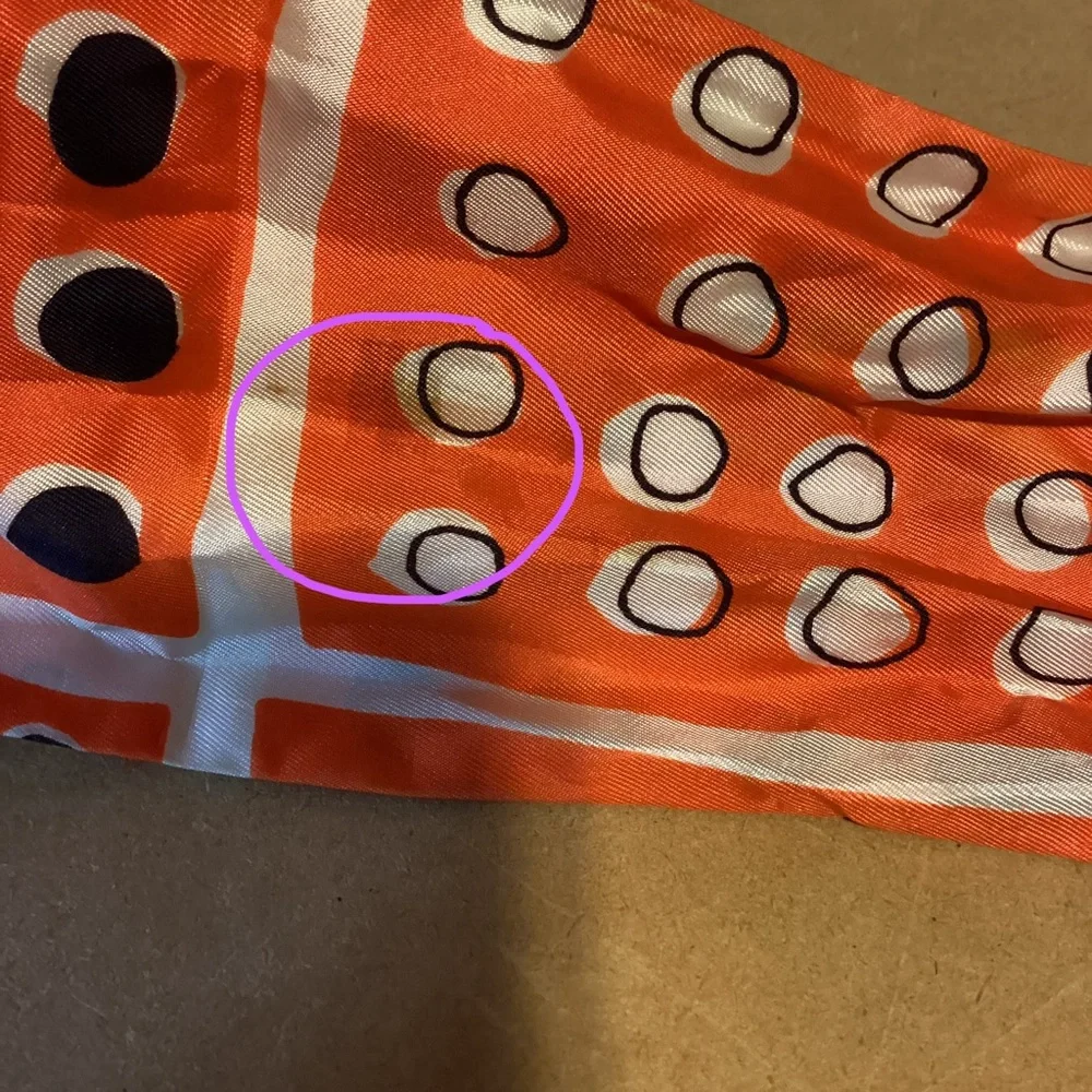 VINTAGE CIRCA 1960'S ORANGE, BLUE AND WHITE POLKA-DOT MOD SCARF